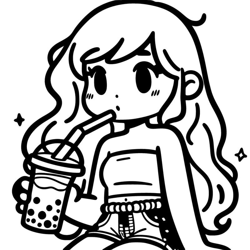 girl in shorts and tube top drinking boba