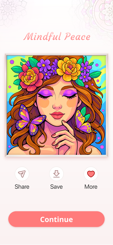 Abgeschlossene digitale Zeichnung einer Frau mit Blumenkrone und Schmetterlingen