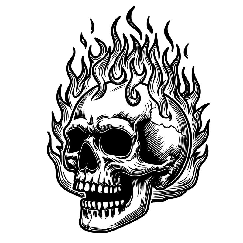 skull on fire realistic