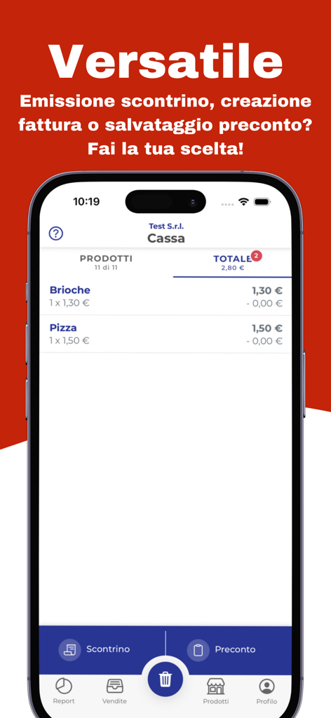 MyCassa Scontrino Elettronico - Pantalla de pago de la aplicación móvil MyCassa que muestra el recibo digital y las opciones de facturación