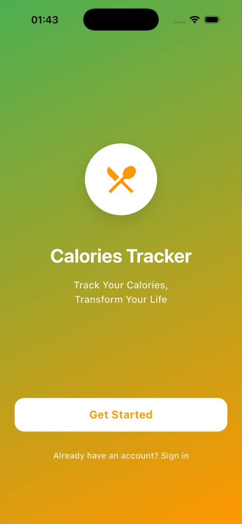 Calories Tracker - Nutrition - Welcome screen of the Calories Tracker nutrition app with a Get Started button