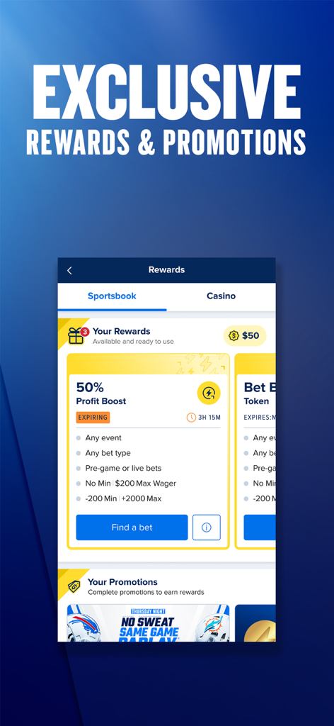 FanDuel app exclusive rewards and profit boost promotions screen