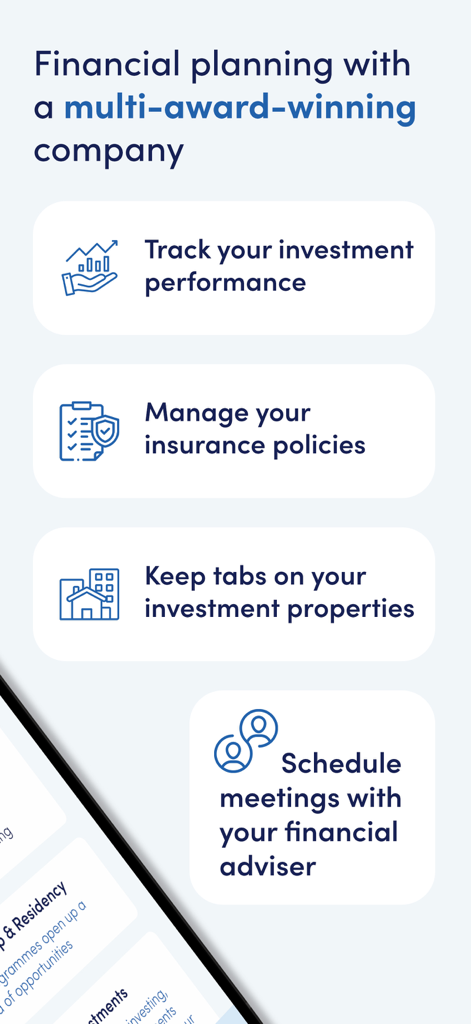 Holborn Assets - Holborn Assets app screen highlighting financial planning and investment management features