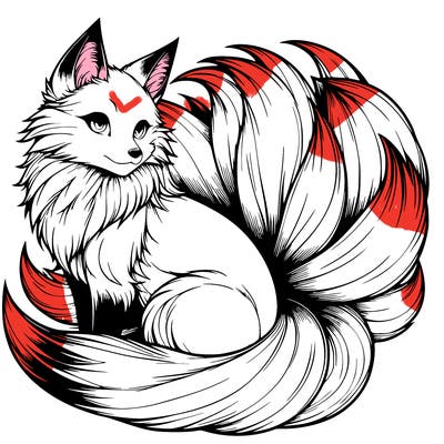 realistic detailed 9 tailed anime fox