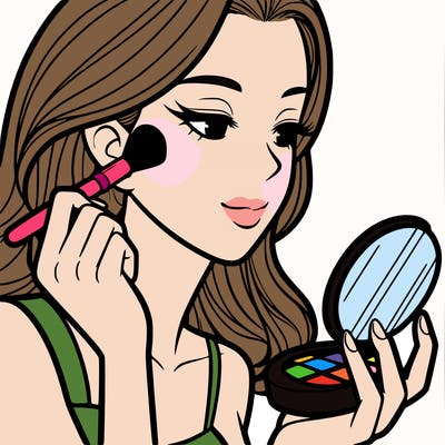 little girl putting on makeup