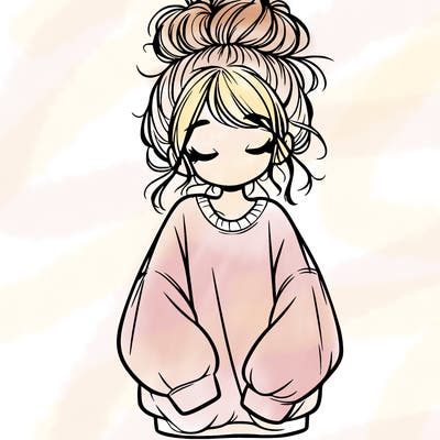 girl with baggy sweatshirt and messy bun
