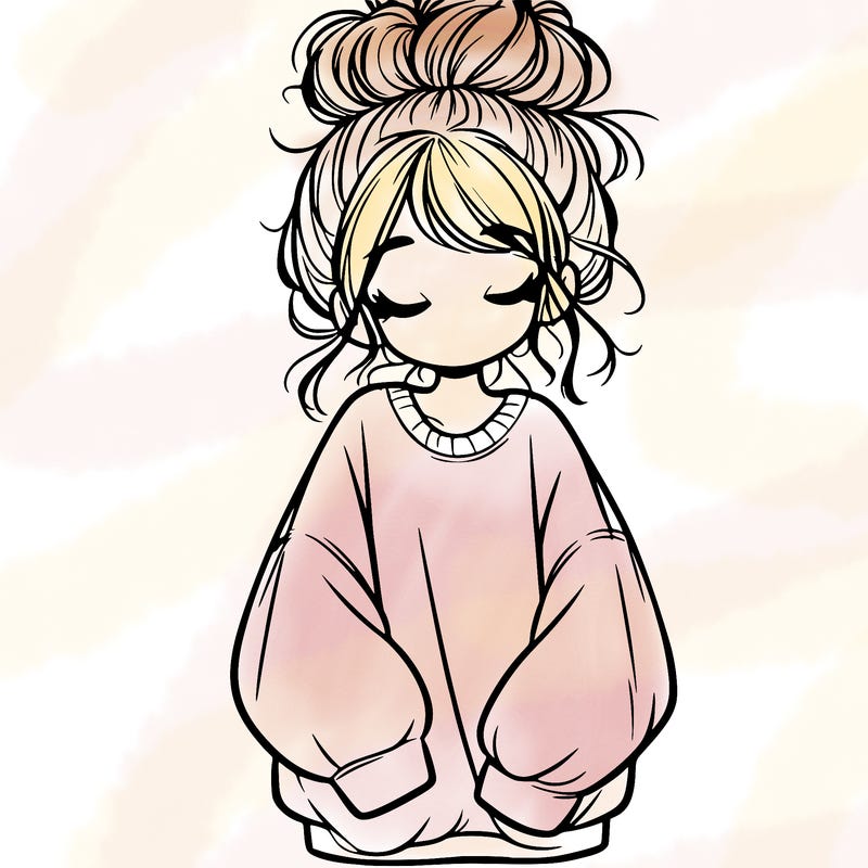girl with baggy sweatshirt and messy bun