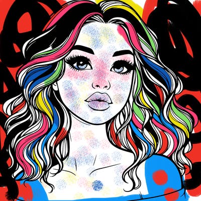 realistic girl with wavy hair and lips