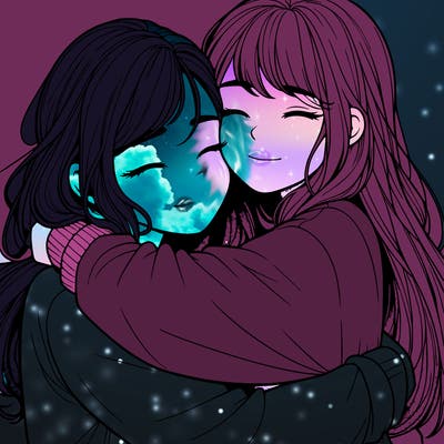 realistic two girls hugging