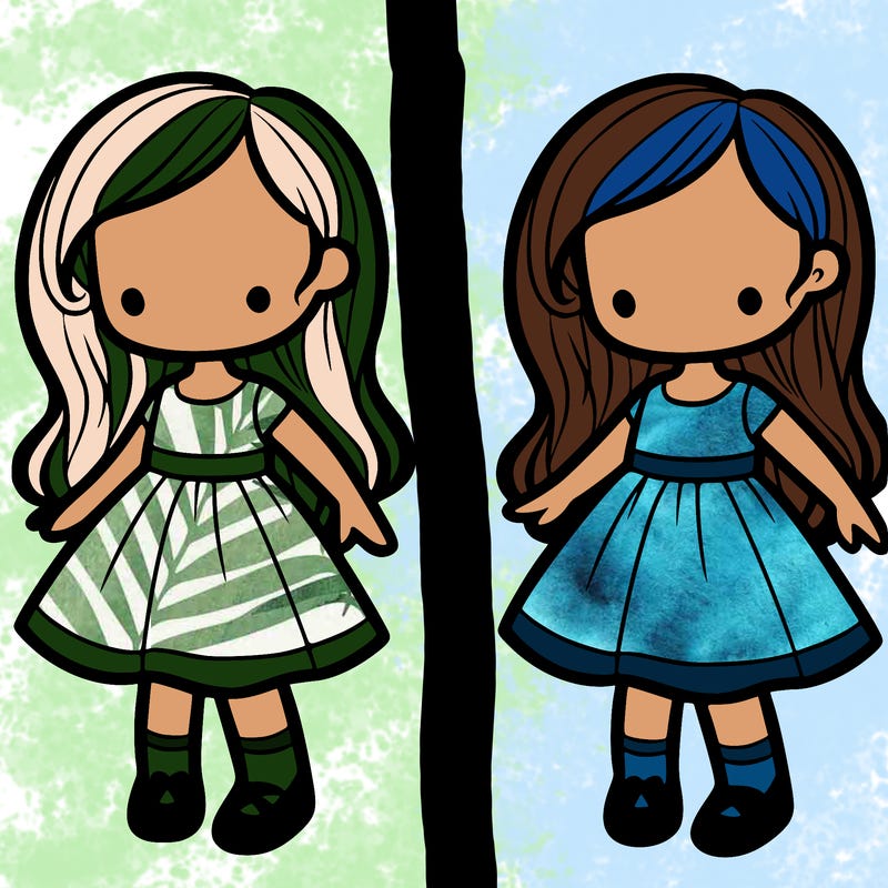 a split of a girl in a dress