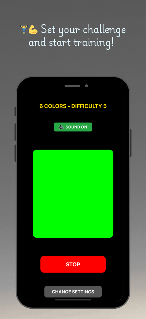 ReactionPro - ReactionPro 앱 인터페이스에 반응형 민첩성 훈련을 위한 녹색 사각형 색상 신호 표시