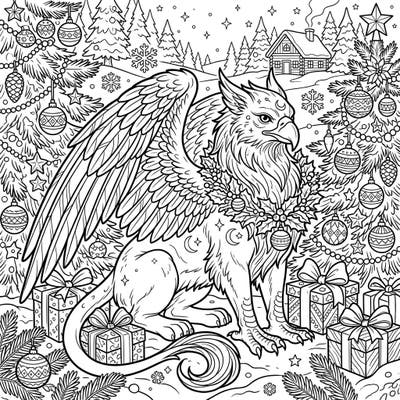 Dive into a unique holiday adventure with this stunning Shadow Griffin Christmas coloring page, perfect for fantasy lovers and festive spirits alike. This intricate design combines the mystery of a griffin with the joyful essence of the Christmas season.