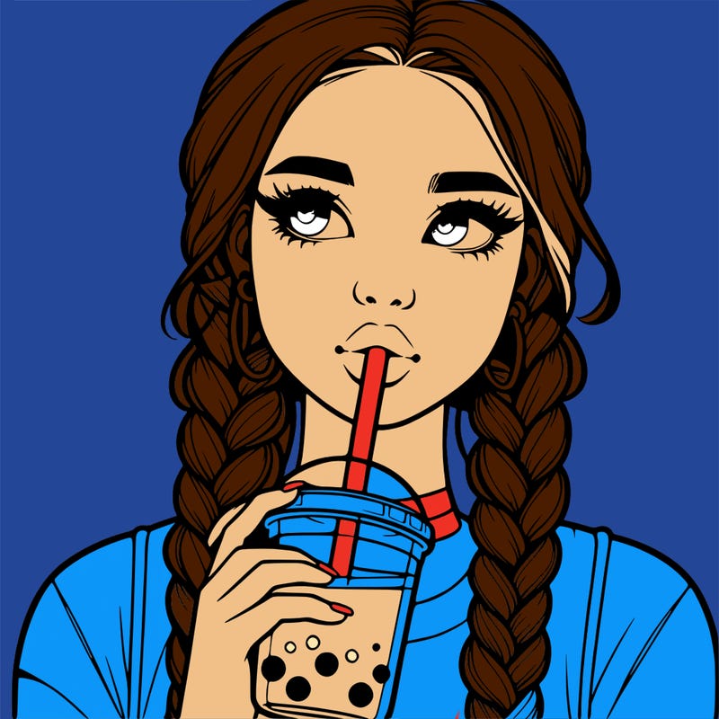realistic girl with braided hair drinking boba