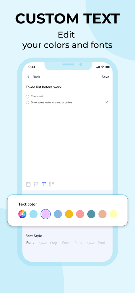 Todo Widgets - Lock Screen 16 - Todo Widgetsアプリでテキストの色やフォントをカスタマイズするためのインターフェース