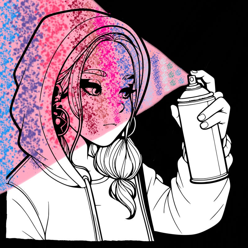 a realistic girl, spray painting