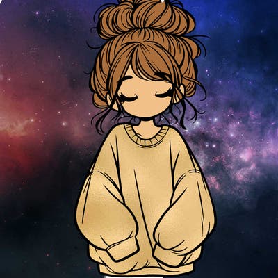 girl with baggy sweatshirt and messy bun