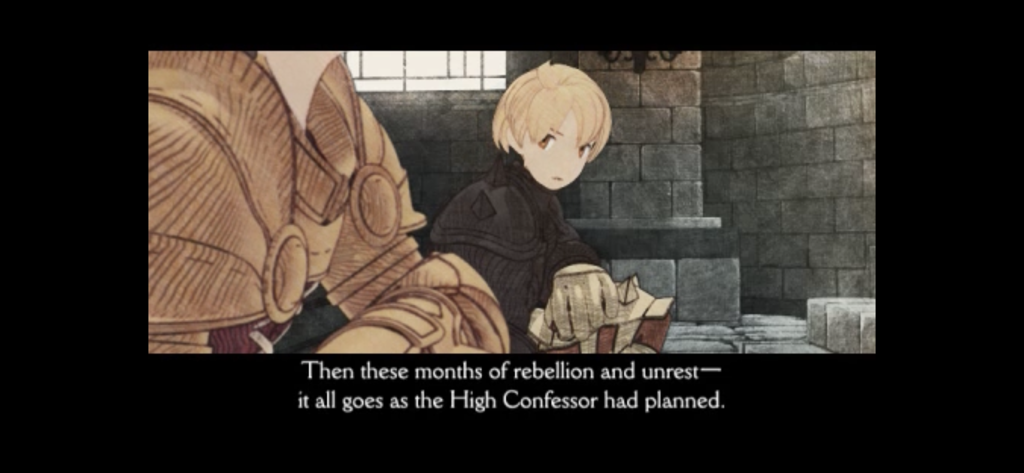 FINAL FANTASY TACTICS :WotL - Eine filmische Story-Szene aus Final Fantasy Tactics War of the Lions mit Dialogen über politische Rebellion.
