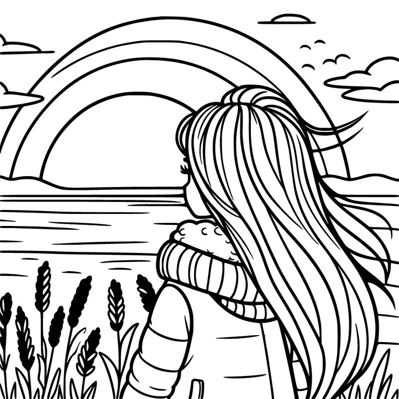 young girl in front of a sunset