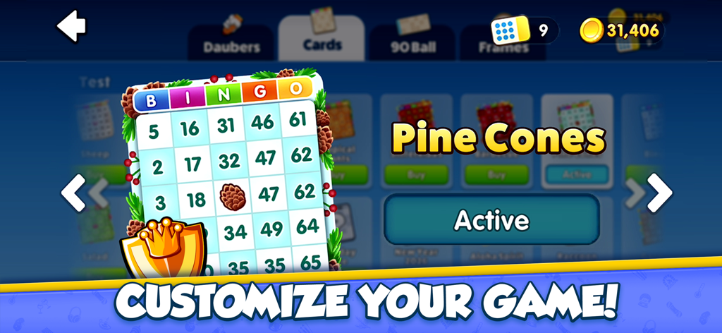 GamePoint Bingo Games of Bingo - Customize bingo cards with unique themes like Pine Cones in GamePoint Bingo