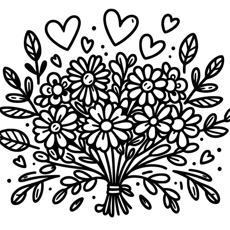 a bunch of flowers and hearts