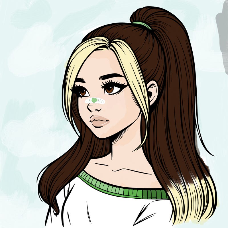 realistic girl with a high ponytail