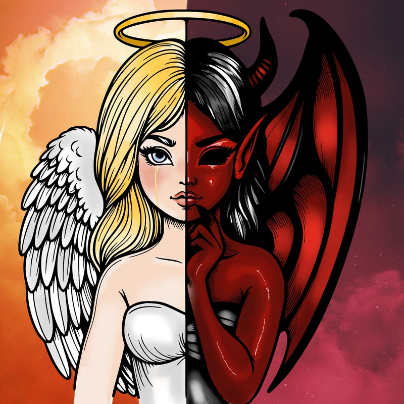 realistic angel half demon