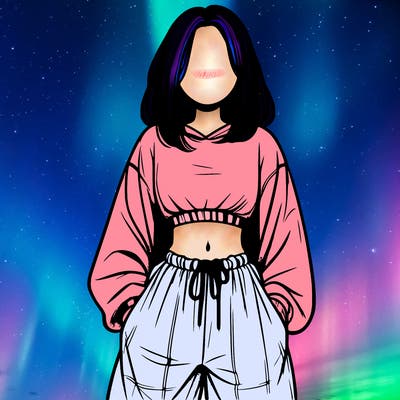 realistic girl faceless with baggy pants and a crop top
