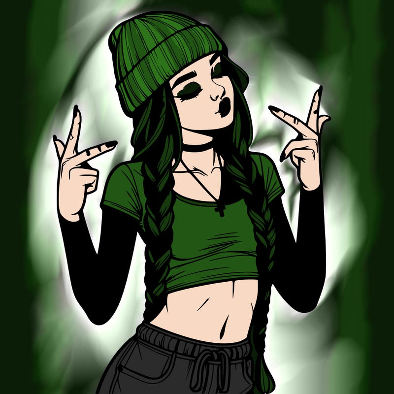 realistic teenage girl with braids and a beanie and crop top doing 🫶🏼