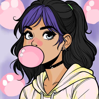 teenage girl blowing bubble gum