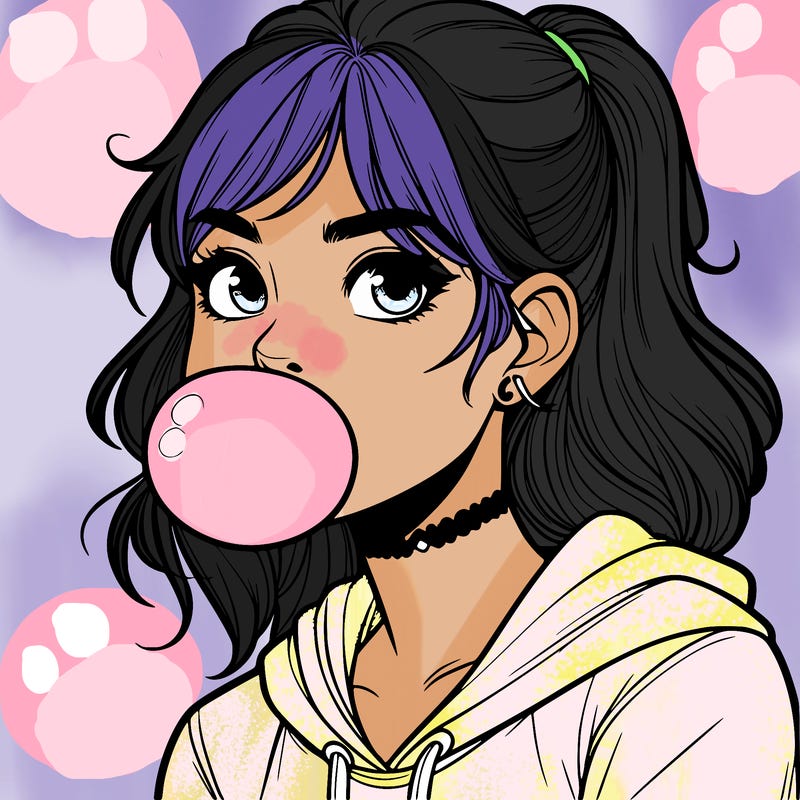 teenage girl blowing bubble gum