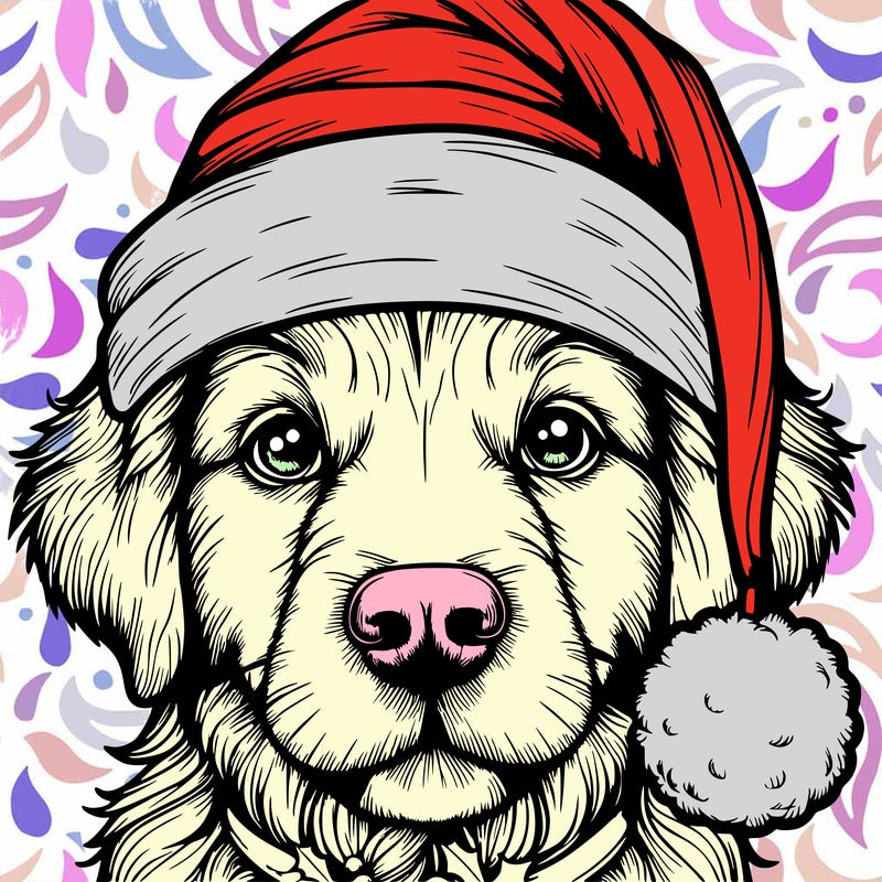 realistic dog with a christmas hat