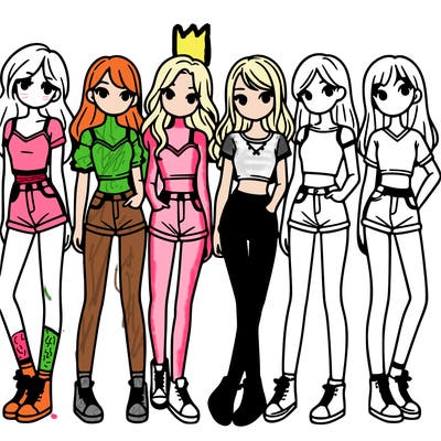 a group of girls wearing crop tops and shorts