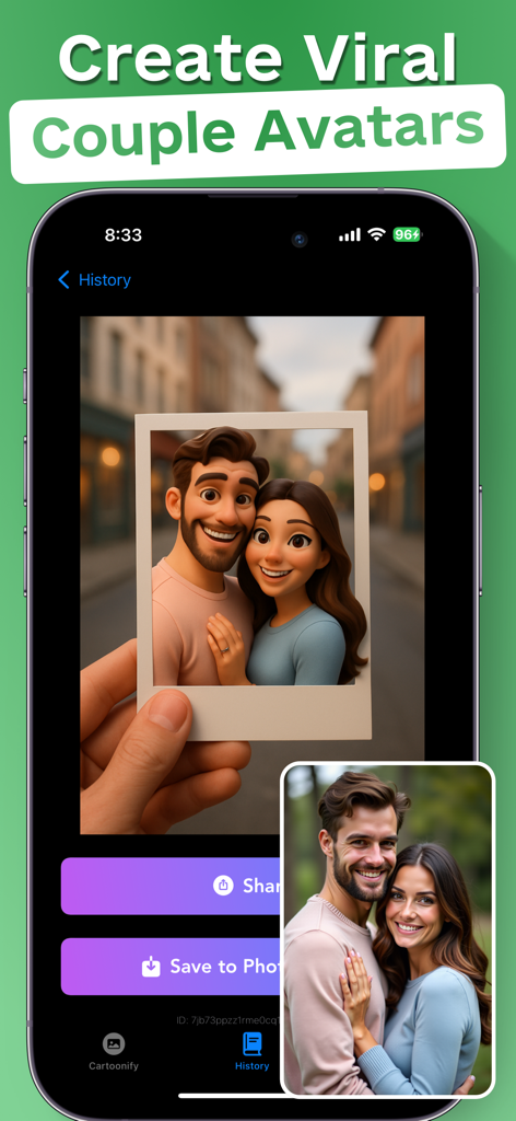 A real photo of a couple converted into a 3D cartoon avatar style