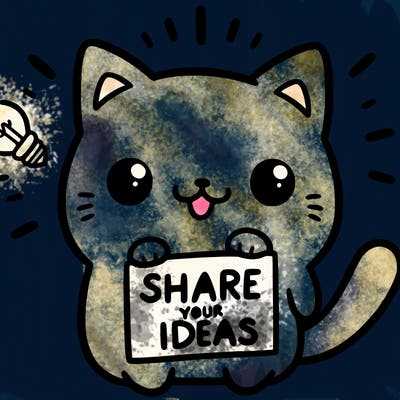 a cute cat saying share your ideas