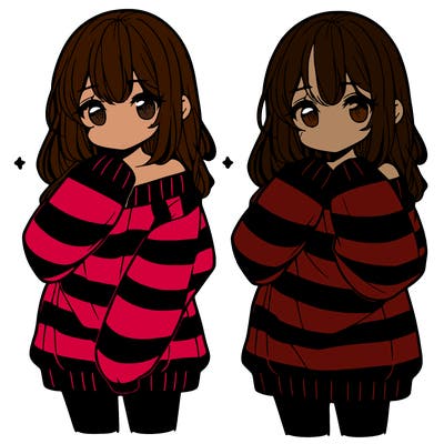 anime girl in a striped oversized sweater