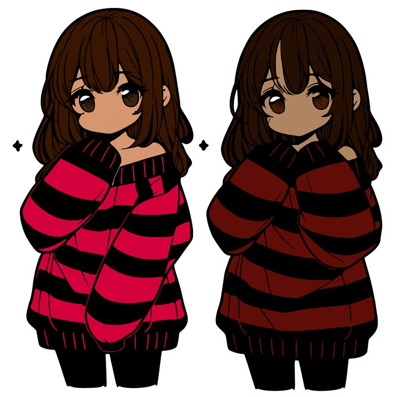 anime girl in a striped oversized sweater