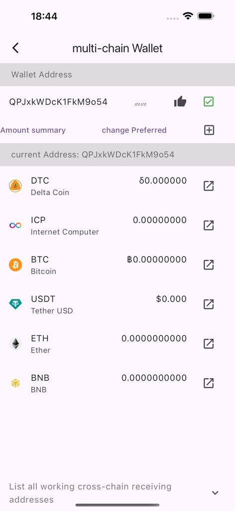 Delta kim - Delta kim app multi chain wallet screen displaying cryptocurrency balances