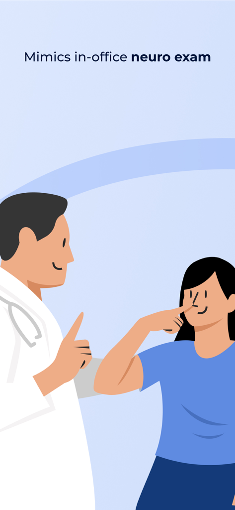 Illustration eines Arztes, der einen Patienten bei einem neurologischen Finger-zur-Nase-Test beobachtet.