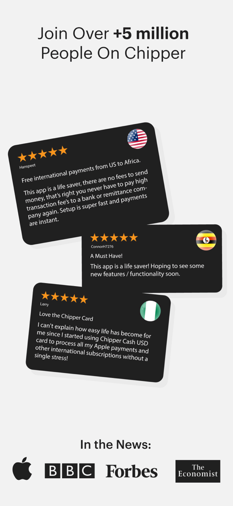 Chipper Cash - Recensioni degli utenti e loghi stampa per l'app di trasferimento di denaro Chipper Cash