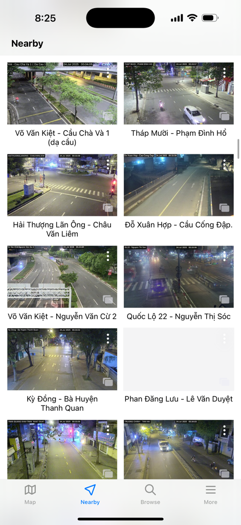 VN Traffic Cameras - A grid of live traffic camera feeds from various intersections in Ho Chi Minh City on the VN Traffic Cameras app