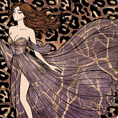 realistic woman in dress flowing the the wind