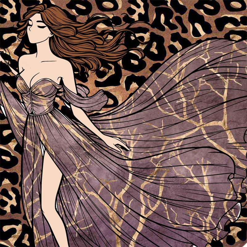 realistic woman in dress flowing the the wind