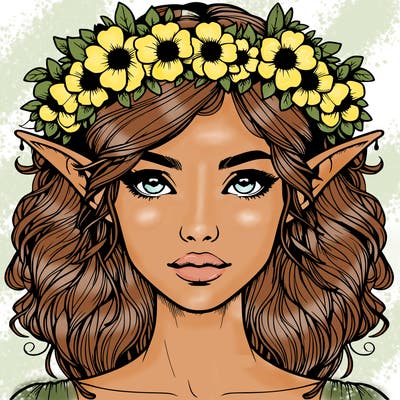 realistic female elf with flower crown