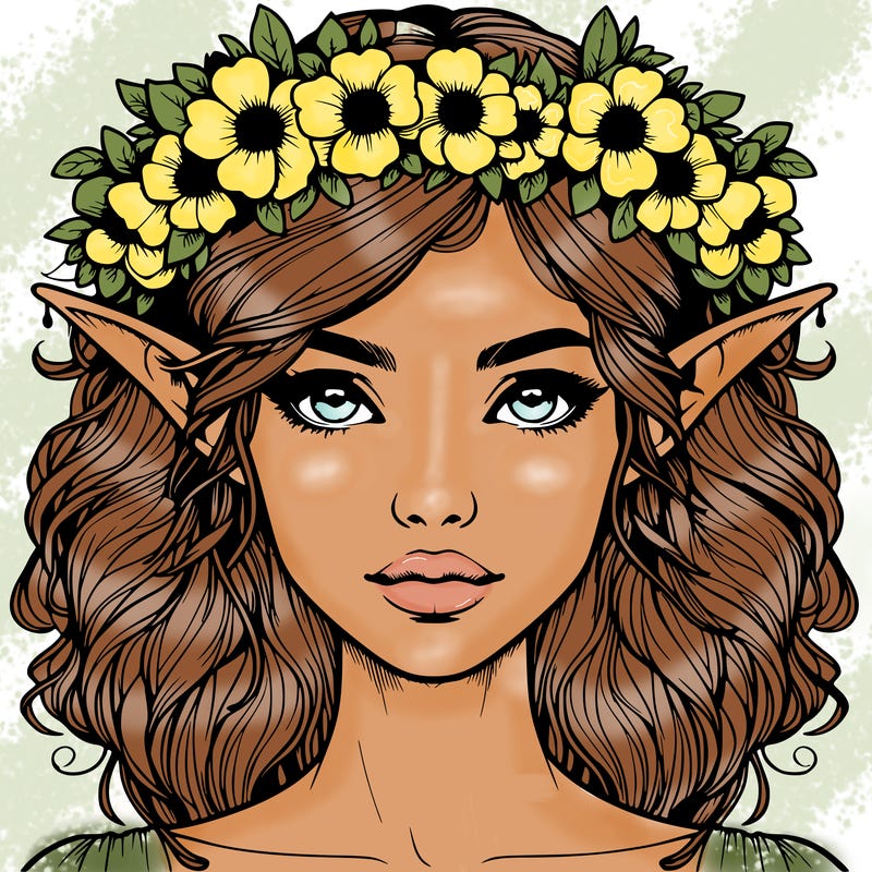 realistic female elf with flower crown
