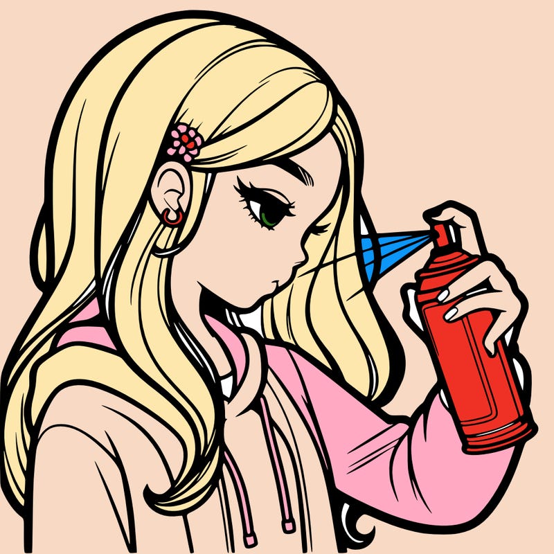 a realistic girl spray painting