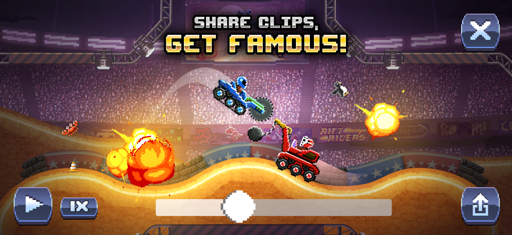 Drive Ahead! - Pixel Car Fight - Screenshot della battaglia di auto pixel Drive Ahead con funzione di condivisione ed esplosioni