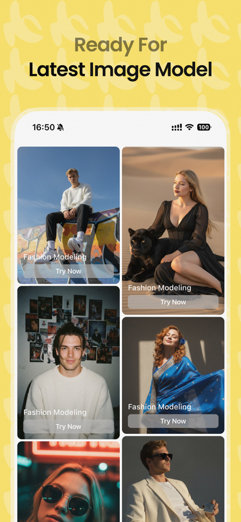 Lovart - Interface do aplicativo Lovart mostrando vários estilos de modelagem de moda gerados por IA