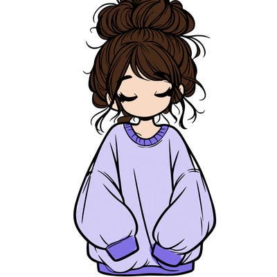 girl with baggy sweatshirt and messy bun