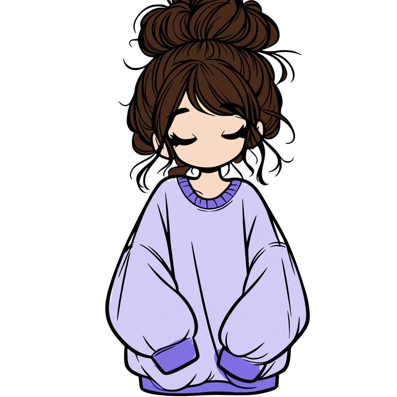 girl with baggy sweatshirt and messy bun