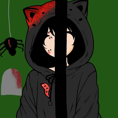 anime girl with no face in a cat hoodie